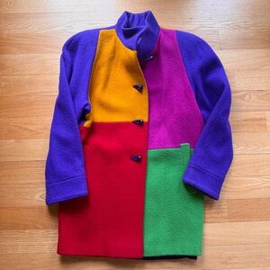 Vintage Gallery Color Block Coat 100% Wool Statement Jacket 1980’s Fashion Sz 6